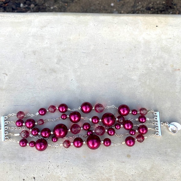 WHBM beaded Bracelet multi-strand adjustable wine jewelry collection cuff silver - Picture 5 of 12